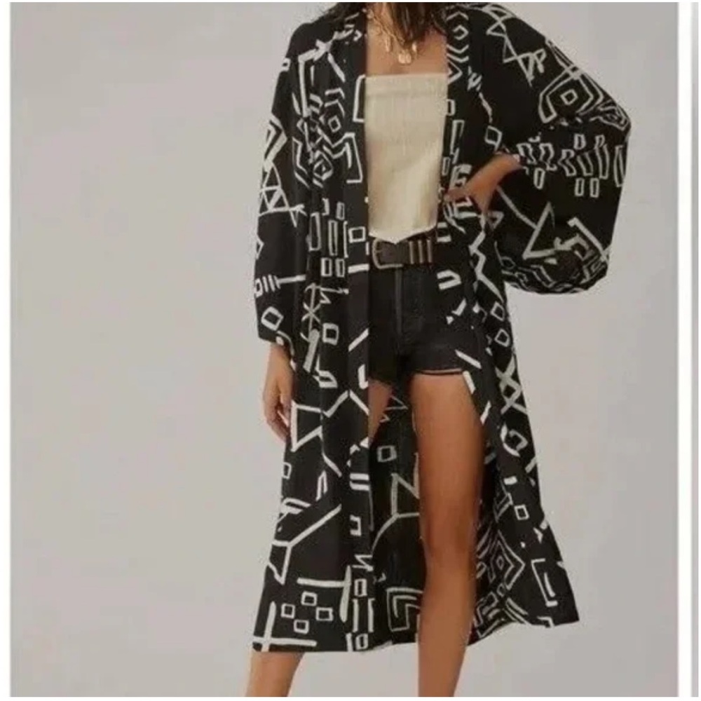 Anthropologie maxi length black and white blend komono duster O/S womens